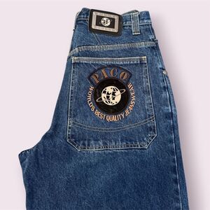 PACO JEANS CO Baggy Y2K Hip Hop Streetwear Globe Logo Embroidered Jeans